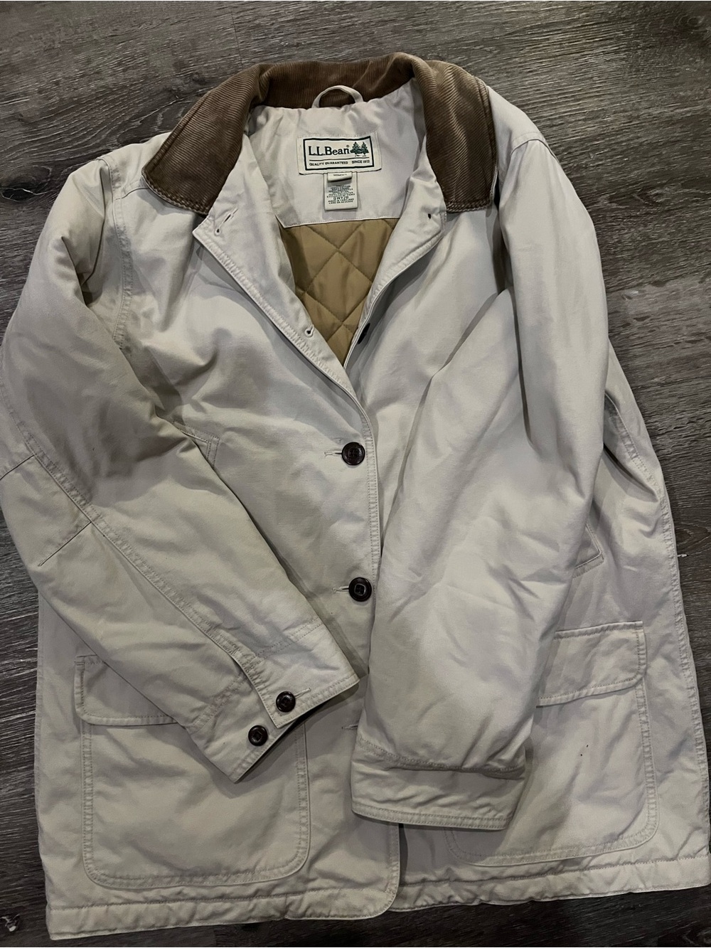 L.L. Bean Cream Utility Jacket with Brown Corduroy Trim